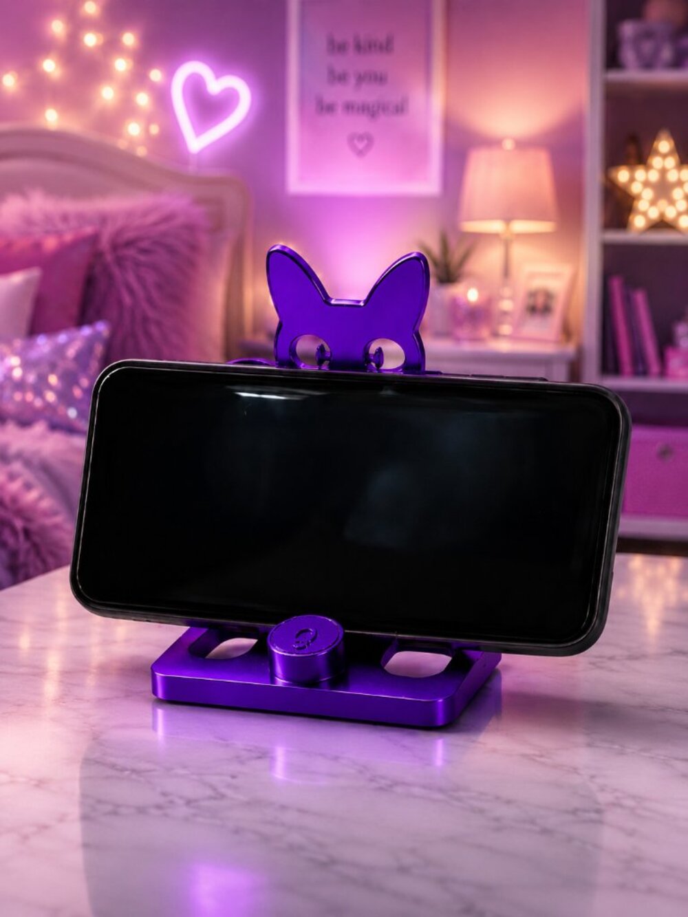 Phone Holder Kitty Cat Purple Metallic Decor